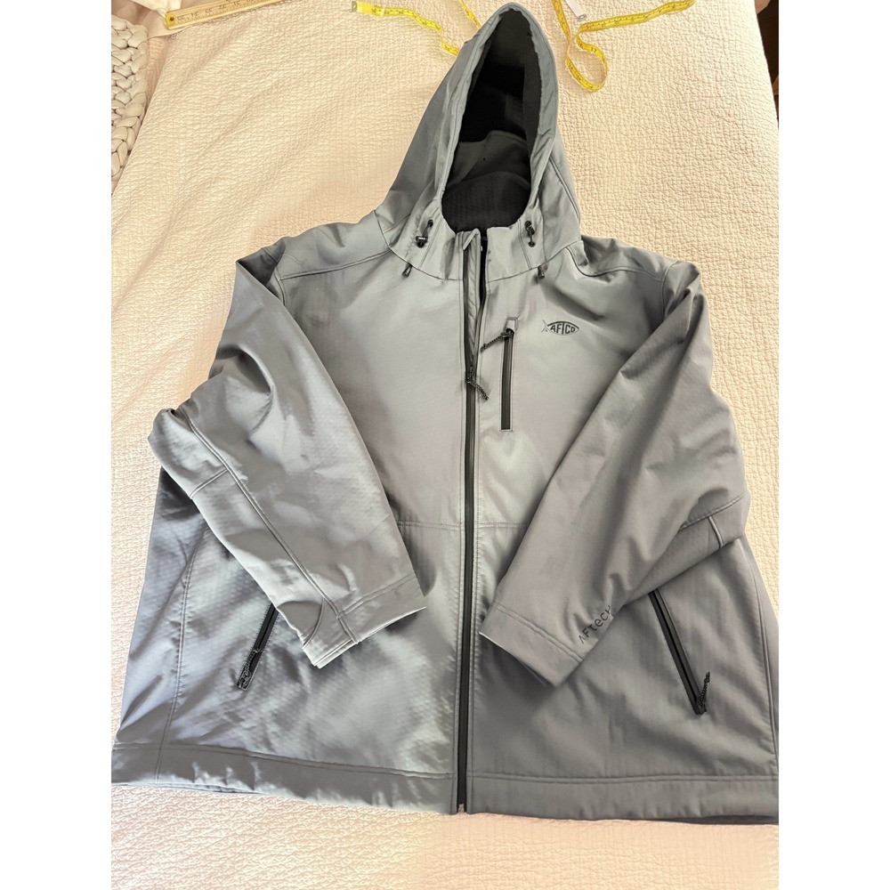 AFTCO AFTECH Mens 5XL Hooded Softshell Fishing Jacket Gray Black Full Zip